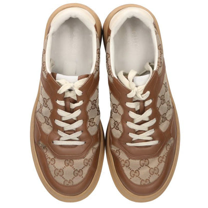 GUCCI GG Canvas Leather Low-Top Sneakers Beige/Brown Size 10