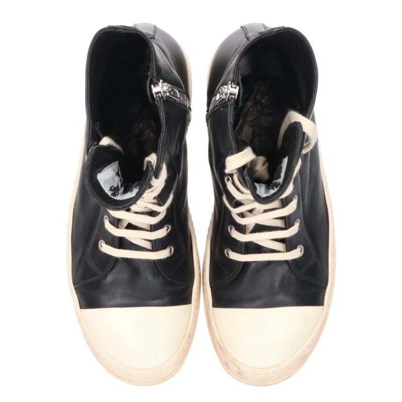 Rick Owens RAMONES Leather Sneakers Black/White Size EU 42