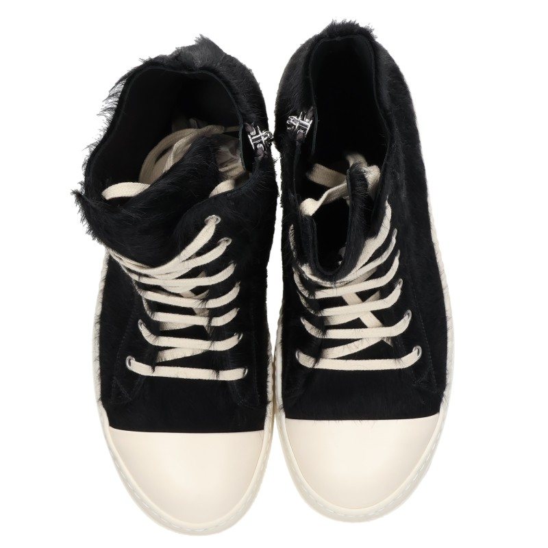 Rick Owens RAMONES Fur Sneakers Black/White Size EU 42