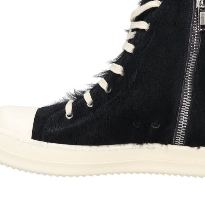 Rick Owens RAMONES Fur Sneakers Black/White Size EU 42