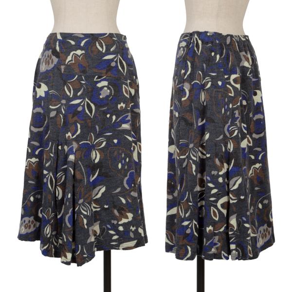 Plantation Wool Knit Floral Print Skirt Blue Size M