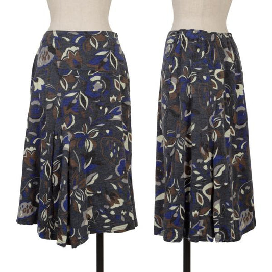 Plantation Wool Knit Floral Print Skirt Blue Size M