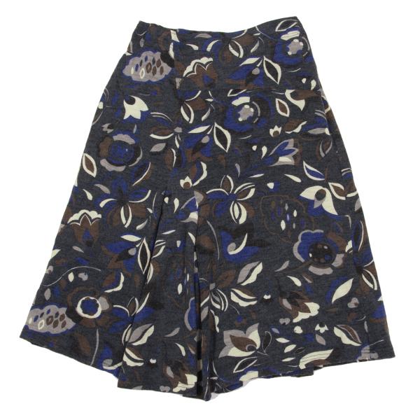Plantation Wool Knit Floral Print Skirt Blue Size M