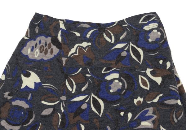 Plantation Wool Knit Floral Print Skirt Blue Size M