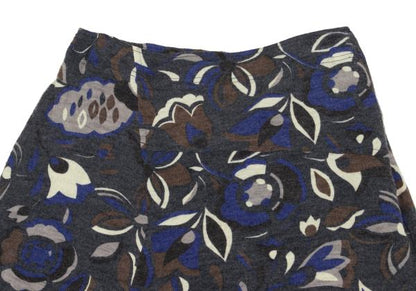 Plantation Wool Knit Floral Print Skirt Blue Size M