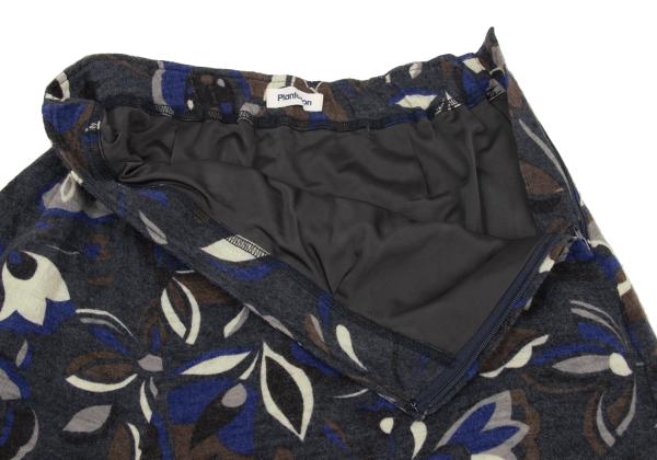 Plantation Wool Knit Floral Print Skirt Blue Size M