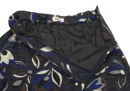 Plantation Wool Knit Floral Print Skirt Blue Size M