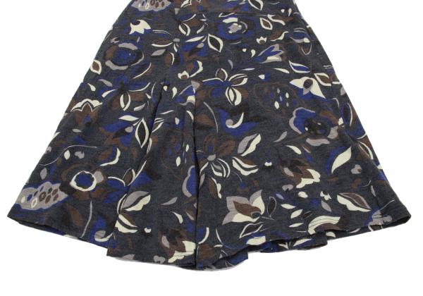 Plantation Wool Knit Floral Print Skirt Blue Size M