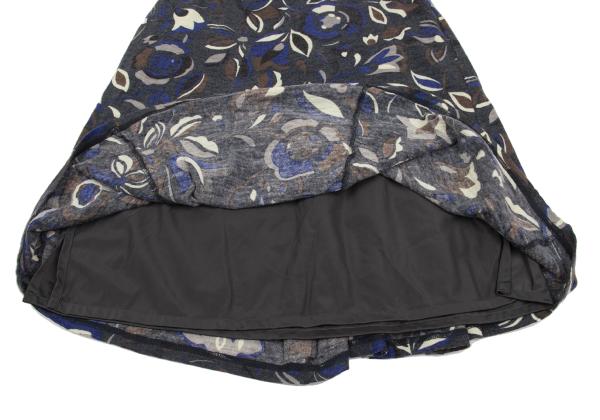 Plantation Wool Knit Floral Print Skirt Blue Size M