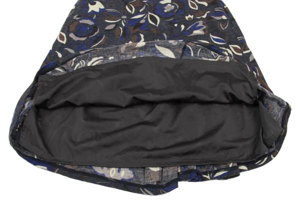 Plantation Wool Knit Floral Print Skirt Blue Size M