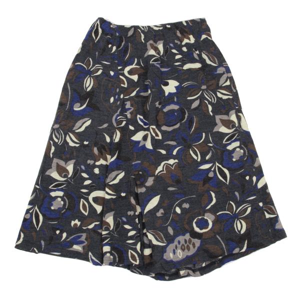 Plantation Wool Knit Floral Print Skirt Blue Size M