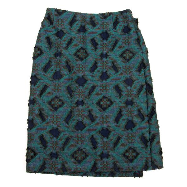ISSEY MIYAKE HaaT Openwork Jacquard Wrap Skirt Green Size M