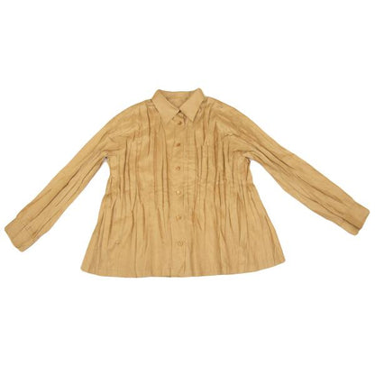 PLEATS PLEASE Micro Check Pleated Button Up Beige Shirt Size 3