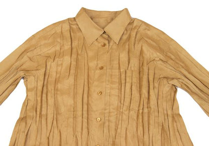 PLEATS PLEASE Micro Check Pleated Button Up Beige Shirt Size 3