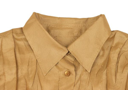 PLEATS PLEASE Micro Check Pleated Button Up Beige Shirt Size 3