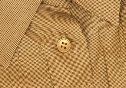 PLEATS PLEASE Micro Check Pleated Button Up Beige Shirt Size 3