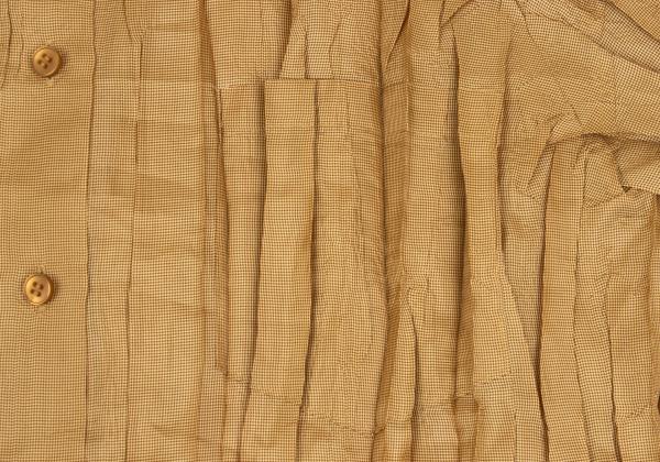 PLEATS PLEASE Micro Check Pleated Button Up Beige Shirt Size 3