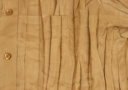 PLEATS PLEASE Micro Check Pleated Button Up Beige Shirt Size 3