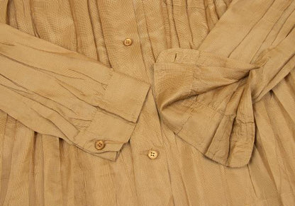 PLEATS PLEASE Micro Check Pleated Button Up Beige Shirt Size 3
