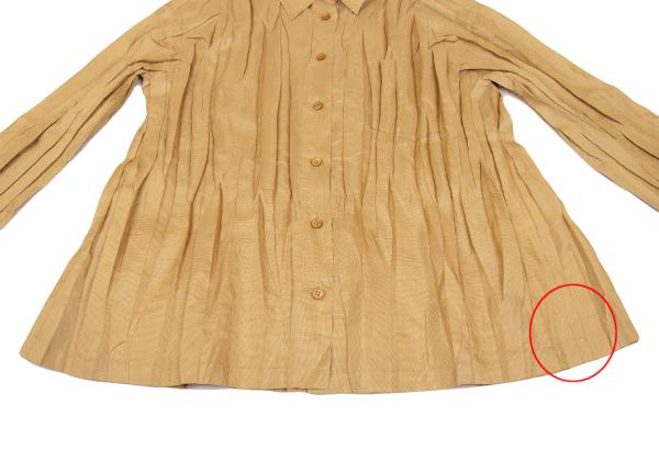 PLEATS PLEASE Micro Check Pleated Button Up Beige Shirt Size 3