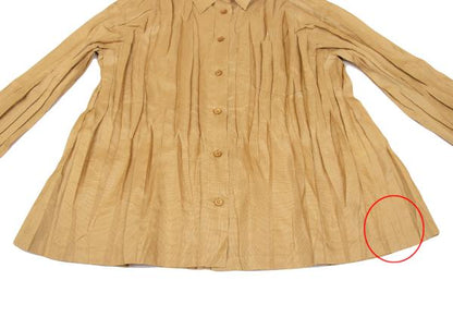 PLEATS PLEASE Micro Check Pleated Button Up Beige Shirt Size 3