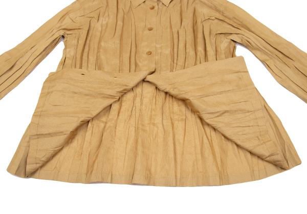 PLEATS PLEASE Micro Check Pleated Button Up Beige Shirt Size 3