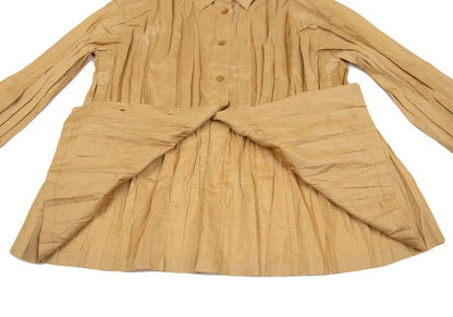 PLEATS PLEASE Micro Check Pleated Button Up Beige Shirt Size 3