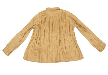 PLEATS PLEASE Micro Check Pleated Button Up Beige Shirt Size 3