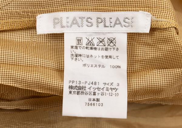 PLEATS PLEASE Micro Check Pleated Button Up Beige Shirt Size 3