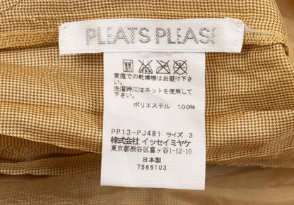 PLEATS PLEASE Micro Check Pleated Button Up Beige Shirt Size 3