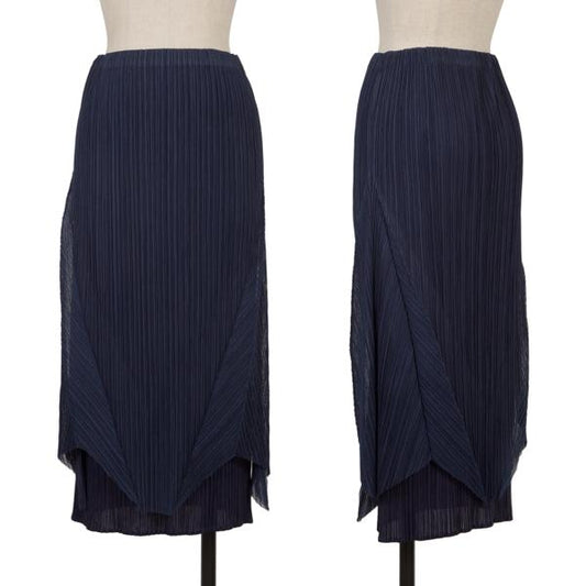 PLEATS PLEASE Mesh Pleated Layered Skirt Navy Size 2