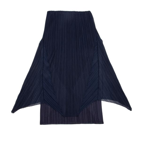 PLEATS PLEASE Mesh Pleated Layered Skirt Navy Size 2