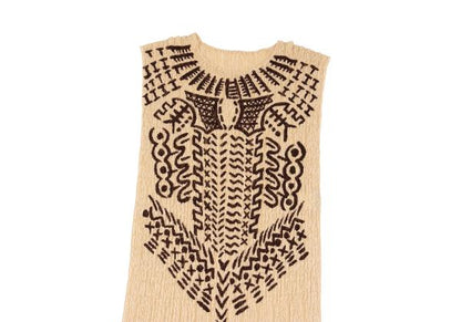 ISSEY MIYAKE Native Print Lace Pleated Dress Beige Size M