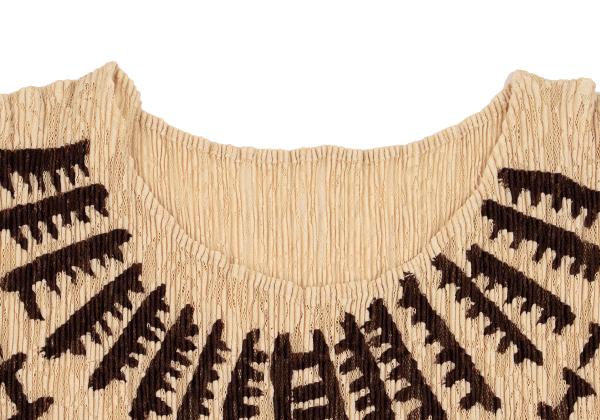 ISSEY MIYAKE Native Print Lace Pleated Dress Beige Size M