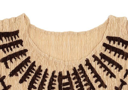 ISSEY MIYAKE Native Print Lace Pleated Dress Beige Size M
