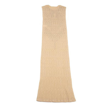 ISSEY MIYAKE Native Print Lace Pleated Dress Beige Size M