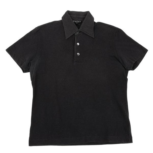 GUCCI Pique Point Embroidered Polo Shirt Navy Size S