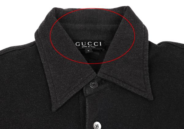 GUCCI Pique Point Embroidered Polo Shirt Navy Size S