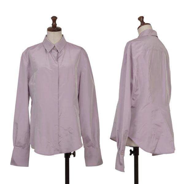 FENDI Silk Blend Fly-Front Long Sleeve Shirt Lilac Size 44