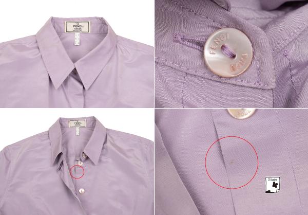 FENDI Silk Blend Fly-Front Long Sleeve Shirt Lilac Size 44