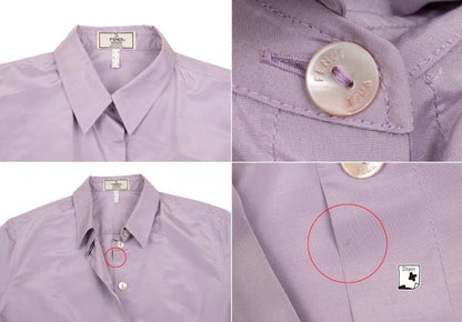 FENDI Silk Blend Fly-Front Long Sleeve Shirt Lilac Size 44