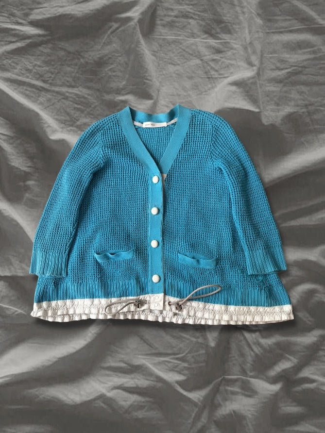 sacai luck SS14 Waffle Cardigan Drawstring Hem Blue Size 2