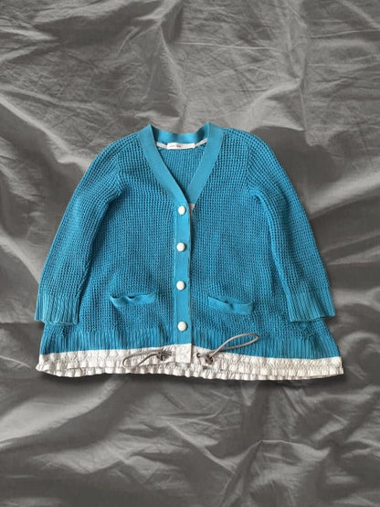 sacai luck SS14 Waffle Cardigan Drawstring Hem Blue Size 2