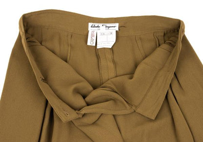 Salvatore Ferragamo Brown Silk Three-Tuck Pants Size 40