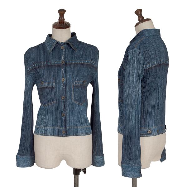 PLEATS PLEASE Denim Transfer Print Jacket Blue Size 3