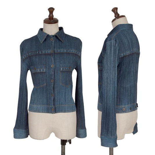 PLEATS PLEASE Denim Transfer Print Jacket Blue Size 3
