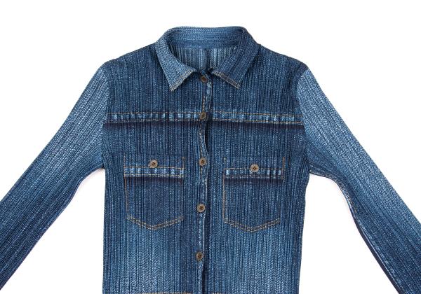 PLEATS PLEASE Denim Transfer Print Jacket Blue Size 3