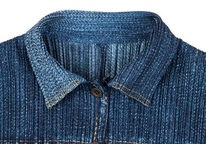 PLEATS PLEASE Denim Transfer Print Jacket Blue Size 3