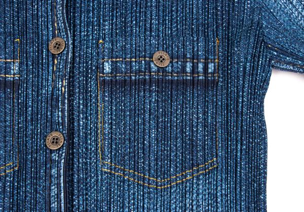 PLEATS PLEASE Denim Transfer Print Jacket Blue Size 3