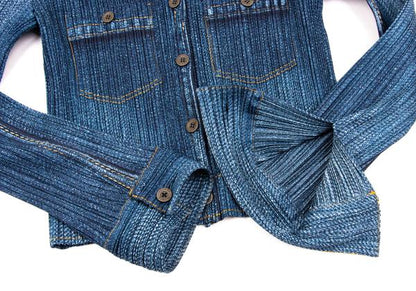 PLEATS PLEASE Denim Transfer Print Jacket Blue Size 3
